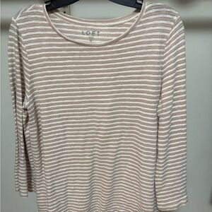 GUC LOFT Cream and White Fitted Ribbed Long Sleeve Tee